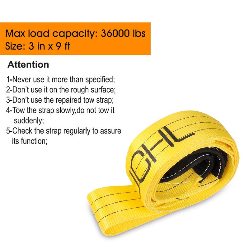 JCHL Tree Saver Strap, 3 inchX9 Foot Winch Strap, Tow Strap, Heavy Duty 36,000 Pound Capacity - Image 3